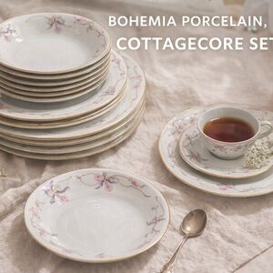 Vintage Bohemia Donatello China Set Floral Gold Rim Czechoslovakia Lot
